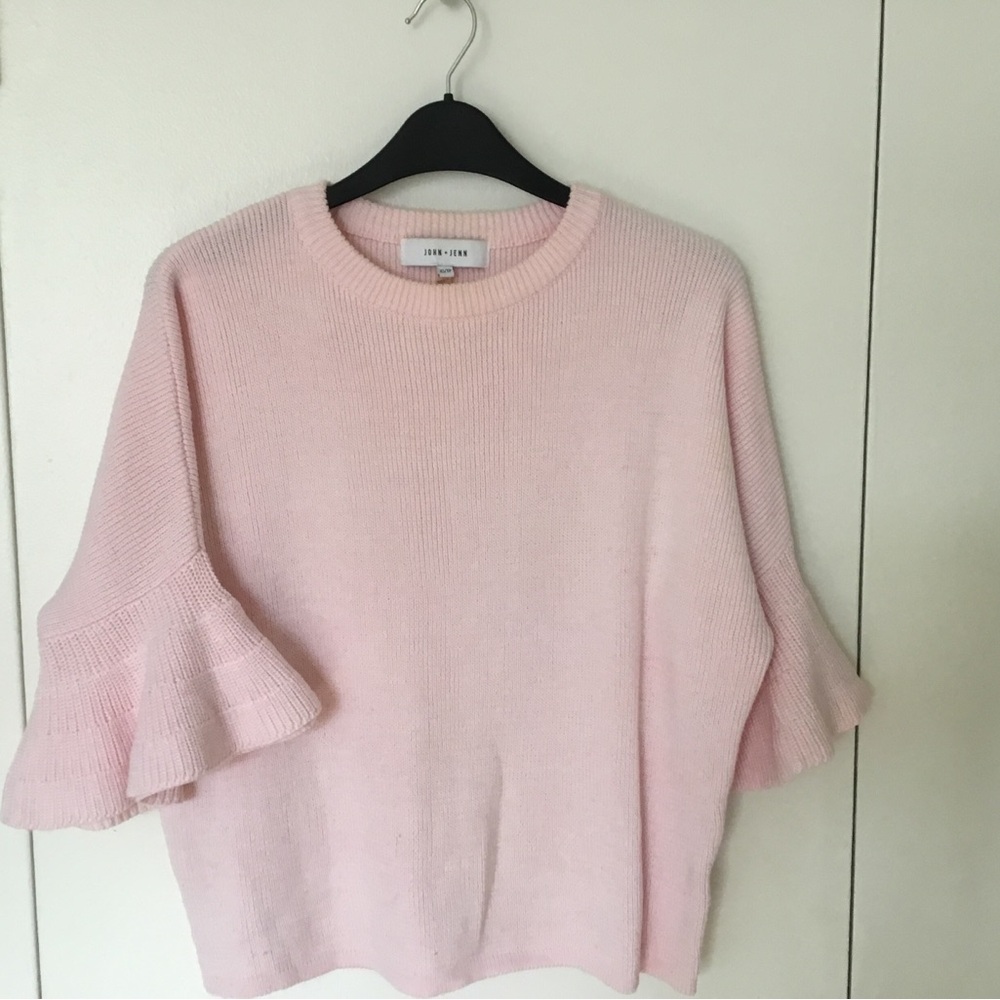 John + Jenn Pink Ruffle Sleeve Sweater